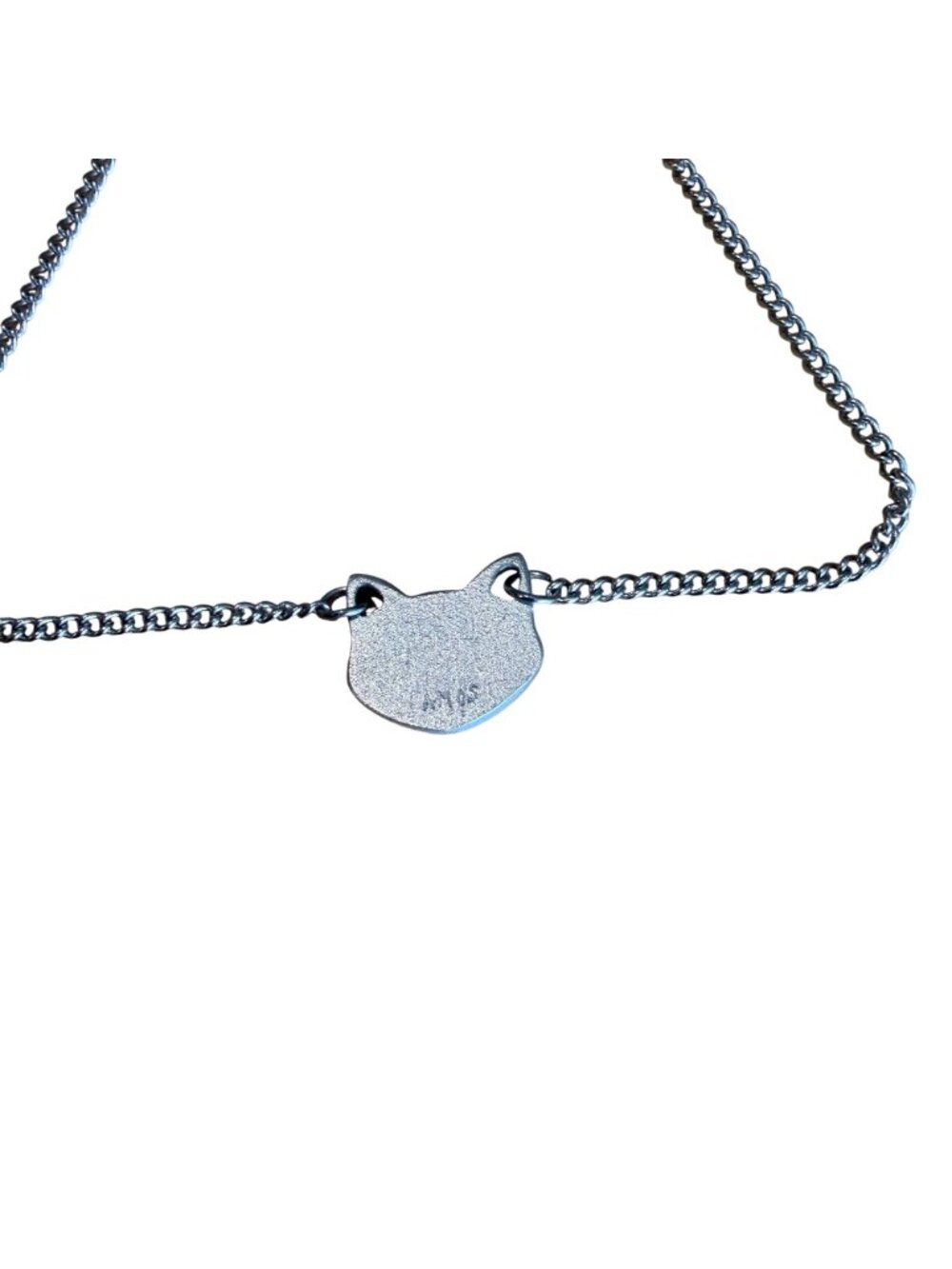 Amos Pewter Cat Ear Pendant Necklace Meow Silver Tone Fox Chain Clasp Closure - Picture 4 of 5